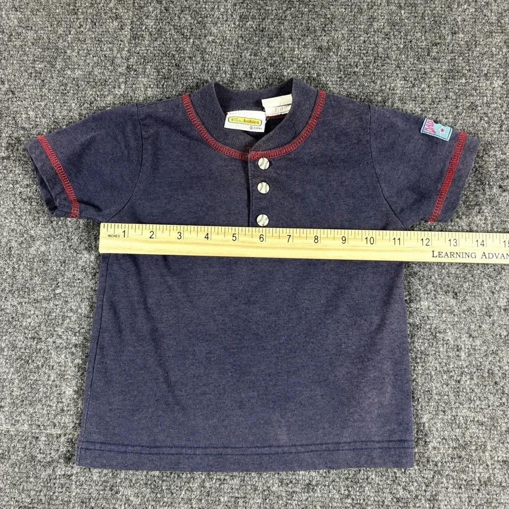 Vintage Y2K Disney Baby Shirt Boys 18M Blue Baseball Tee Baseball Buttons Faded‎